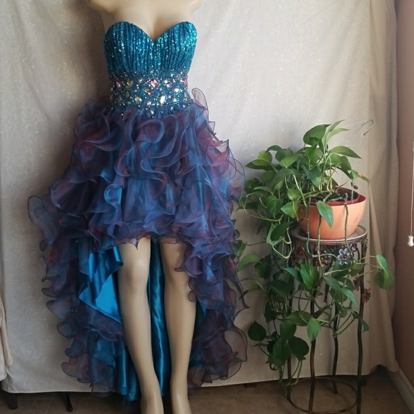 Let's Dresses & Skirts - SEQUIN METALLIC RHINESTONE SATIN GOWN DRESS S !!!